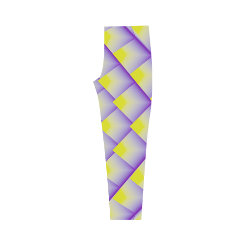 Yellow and Purple 3d Geometric Pyramids Capri Legging (Model L02)