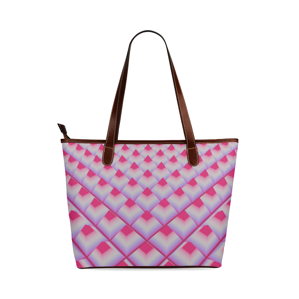 Pink 3D Pyramids Shoulder Tote Bag (Model 1646)
