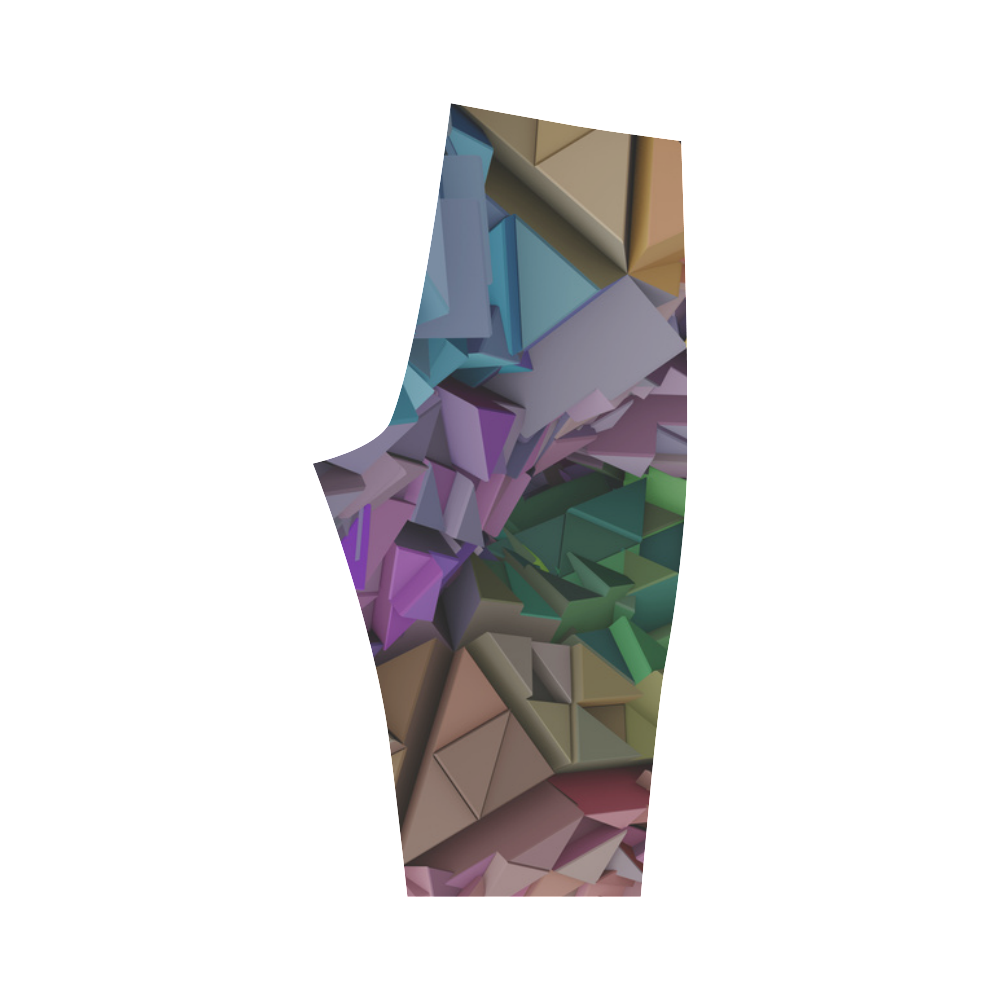 Colorful 3D Low Poly Abstract Geometric Shapes Hestia Cropped Leggings (Model L03)