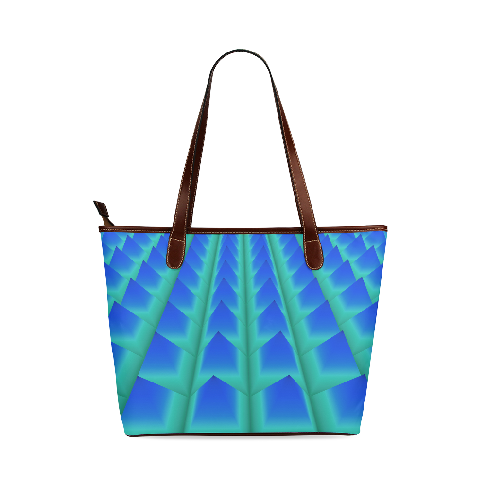 Blue and Green 3D Pyramids Shoulder Tote Bag (Model 1646)