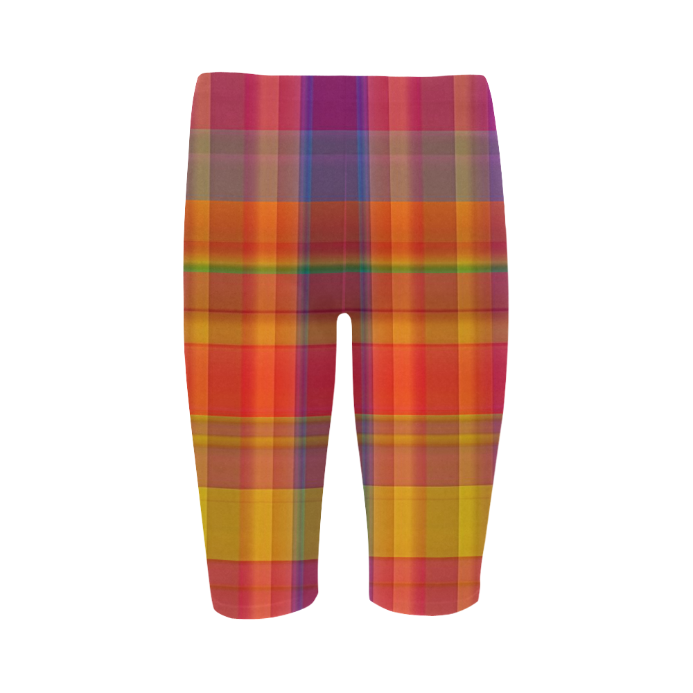 modern plaid, hot colors Hestia Cropped Leggings (Model L03)