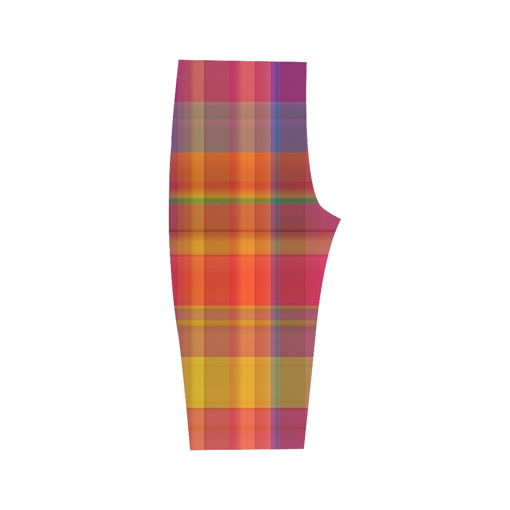 modern plaid, hot colors Hestia Cropped Leggings (Model L03)