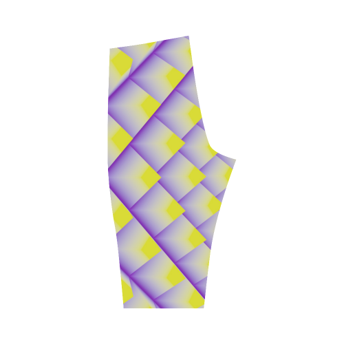 Yellow and Purple 3D Geometric Pyramids Hestia Cropped Leggings (Model L03)