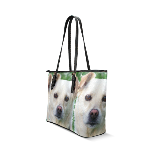 Dog face close-up Leather Tote Bag/Large (Model 1640)