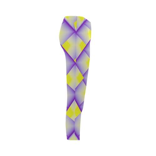 Yellow and Purple 3d Geometric Pyramids Capri Legging (Model L02)
