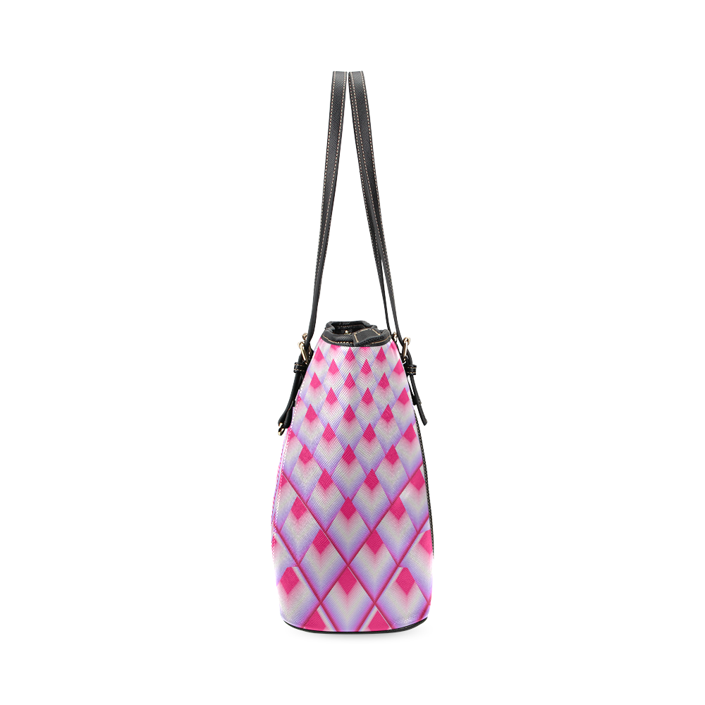 Pink 3D Pyramids Leather Tote Bag/Large (Model 1640)