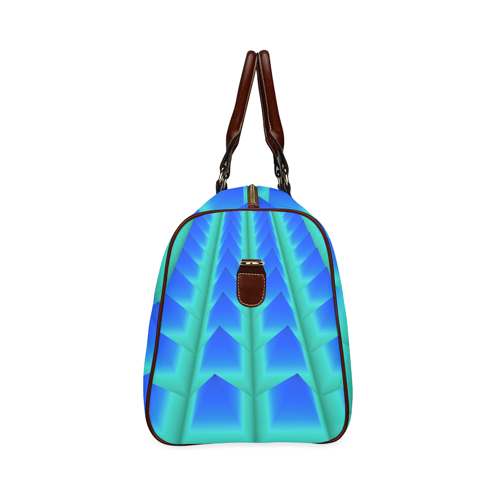 Blue and Green 3D Pyramids Waterproof Travel Bag/Large (Model 1639)