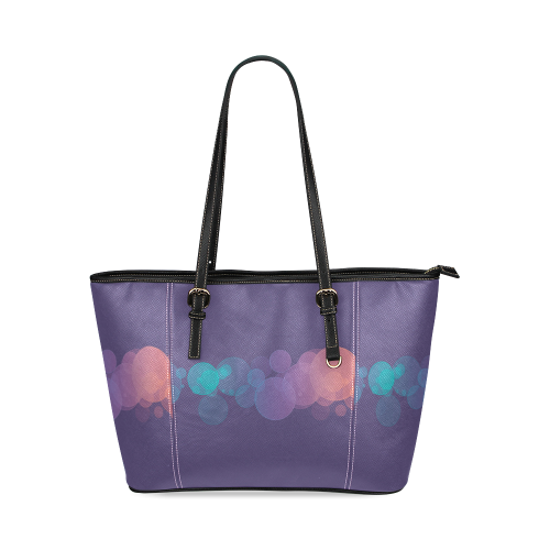 Colorful Bokeh Glitter Discs Leather Tote Bag/Large (Model 1640)