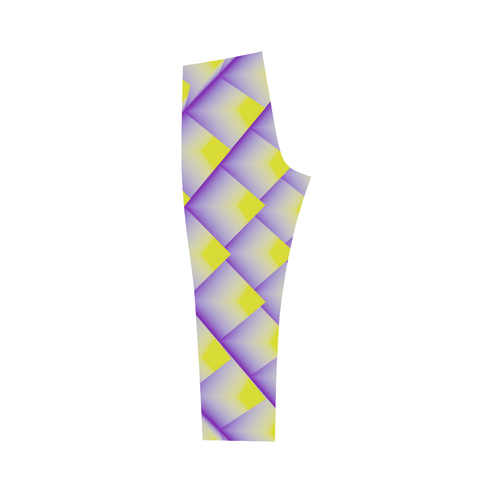 Yellow and Purple 3d Geometric Pyramids Capri Legging (Model L02)