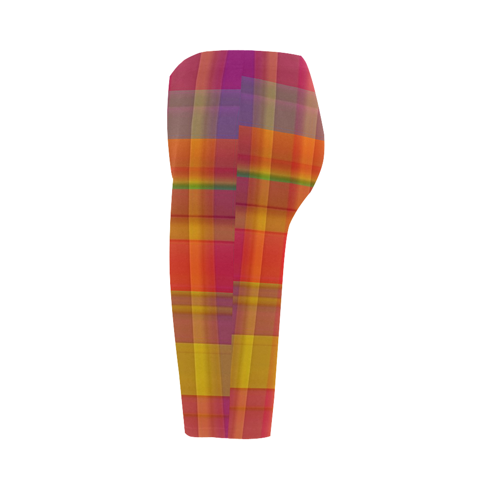 modern plaid, hot colors Hestia Cropped Leggings (Model L03)