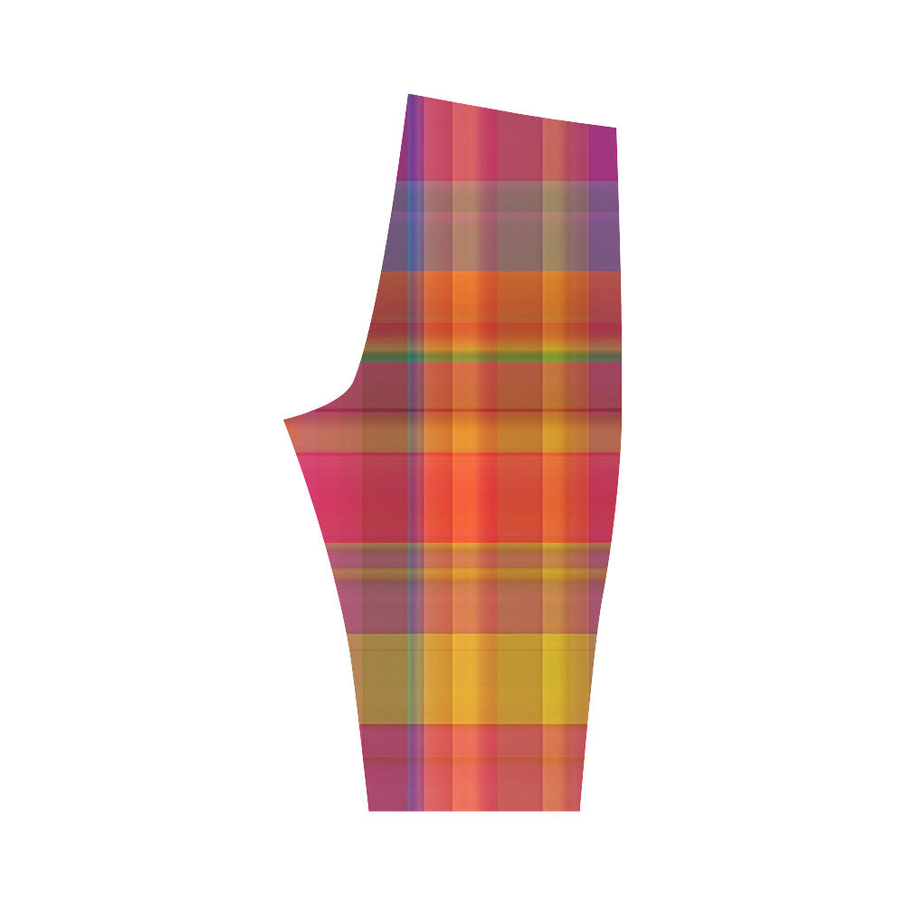 modern plaid, hot colors Hestia Cropped Leggings (Model L03)