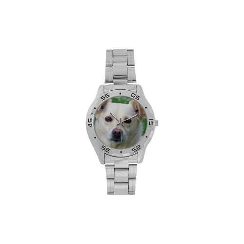 Dog face close-up Men's Stainless Steel Analog Watch(Model 108)