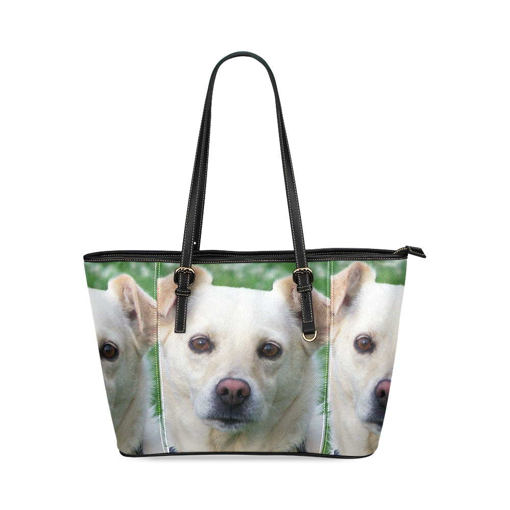 Dog face close-up Leather Tote Bag/Large (Model 1640)