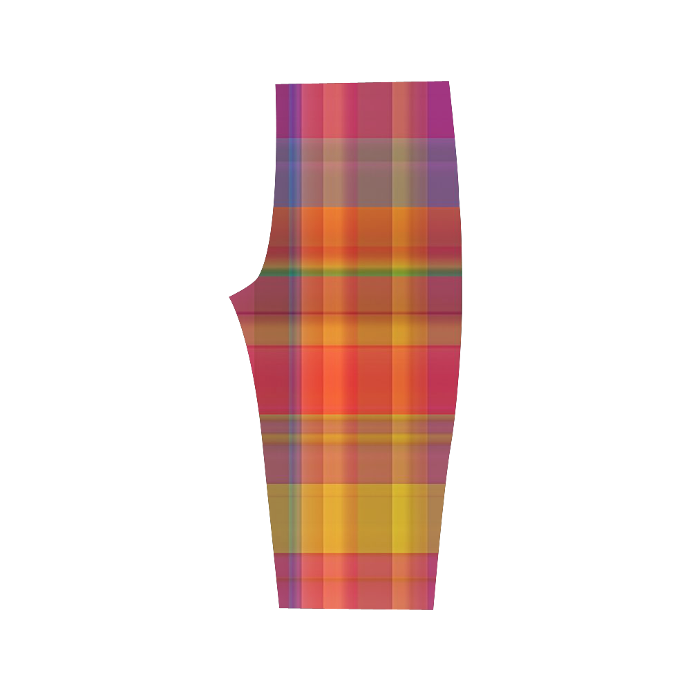 modern plaid, hot colors Hestia Cropped Leggings (Model L03)