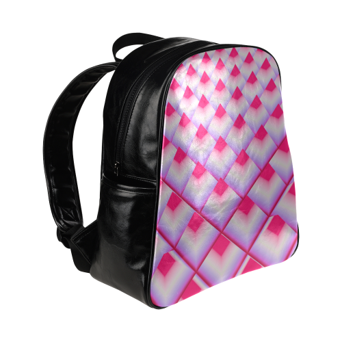 Pink 3D Pyramids Multi-Pockets Backpack (Model 1636)