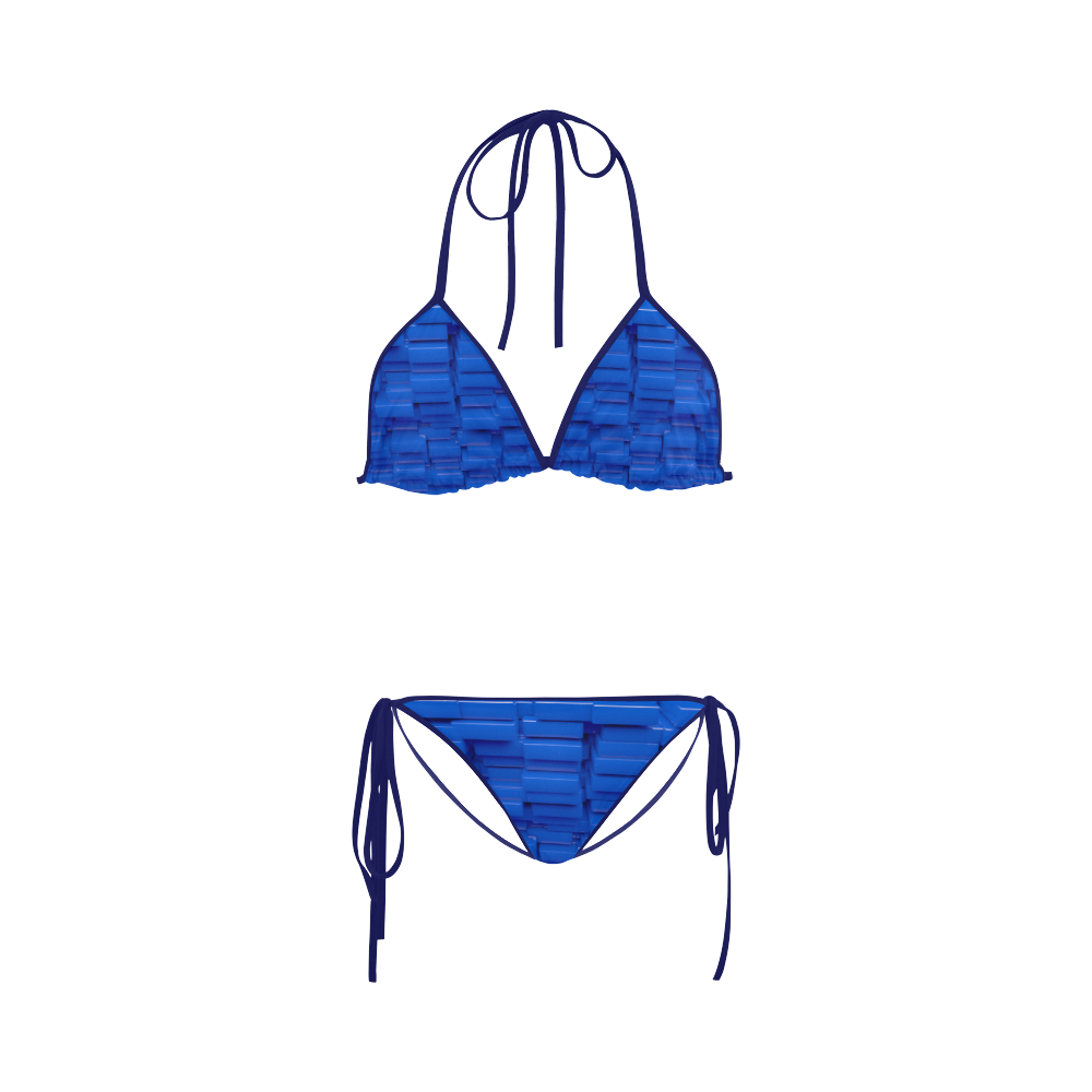 Glossy 3D Blue Cubes Custom Bikini Swimsuit