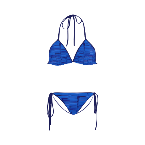 Glossy 3D Blue Cubes Custom Bikini Swimsuit