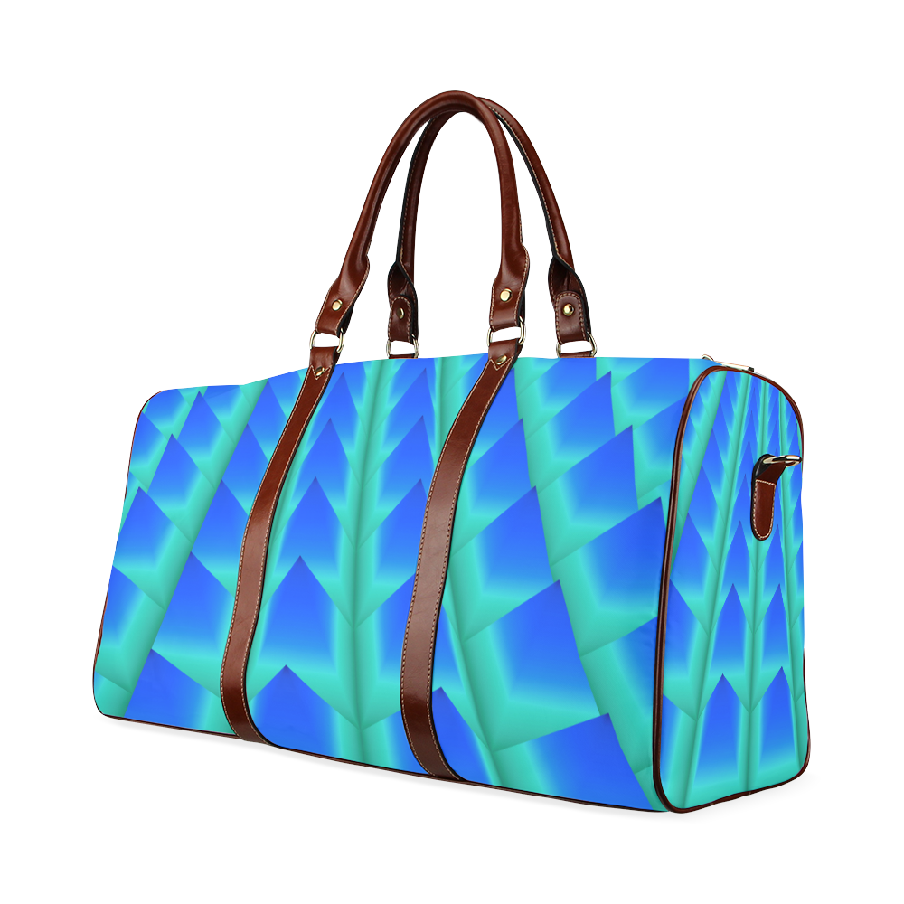 Blue and Green 3D Pyramids Waterproof Travel Bag/Large (Model 1639)