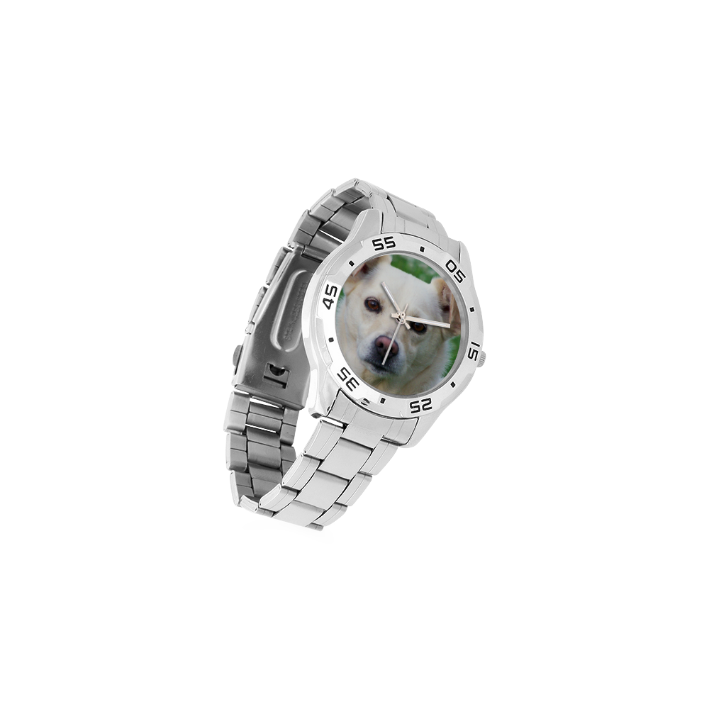 Dog face close-up Men's Stainless Steel Analog Watch(Model 108)
