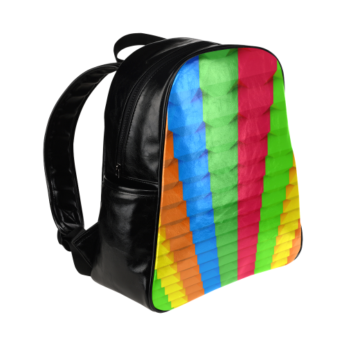 Colorful Geometric 3D Blocks Multi-Pockets Backpack (Model 1636)