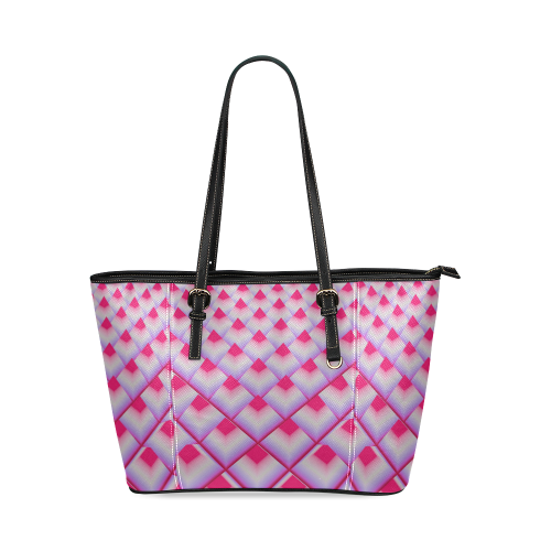 Pink 3D Pyramids Leather Tote Bag/Large (Model 1640)