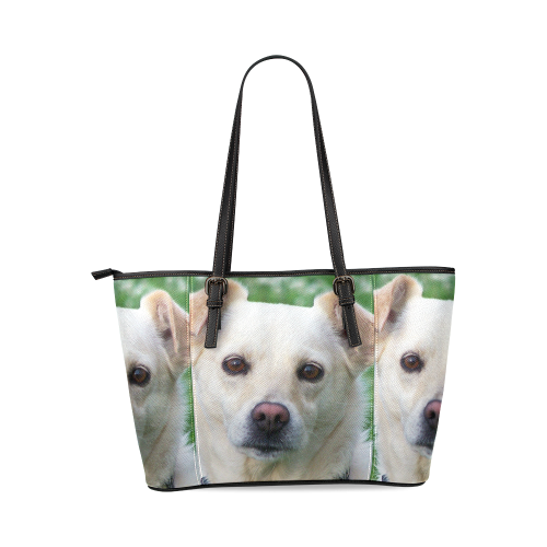 Dog face close-up Leather Tote Bag/Large (Model 1640)