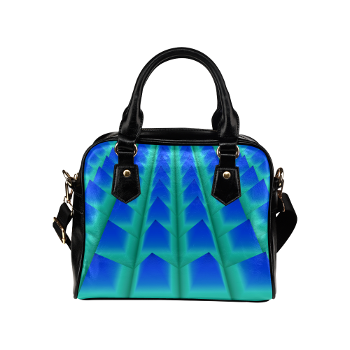 Blue and Green 3D Pyramids Shoulder Handbag (Model 1634)