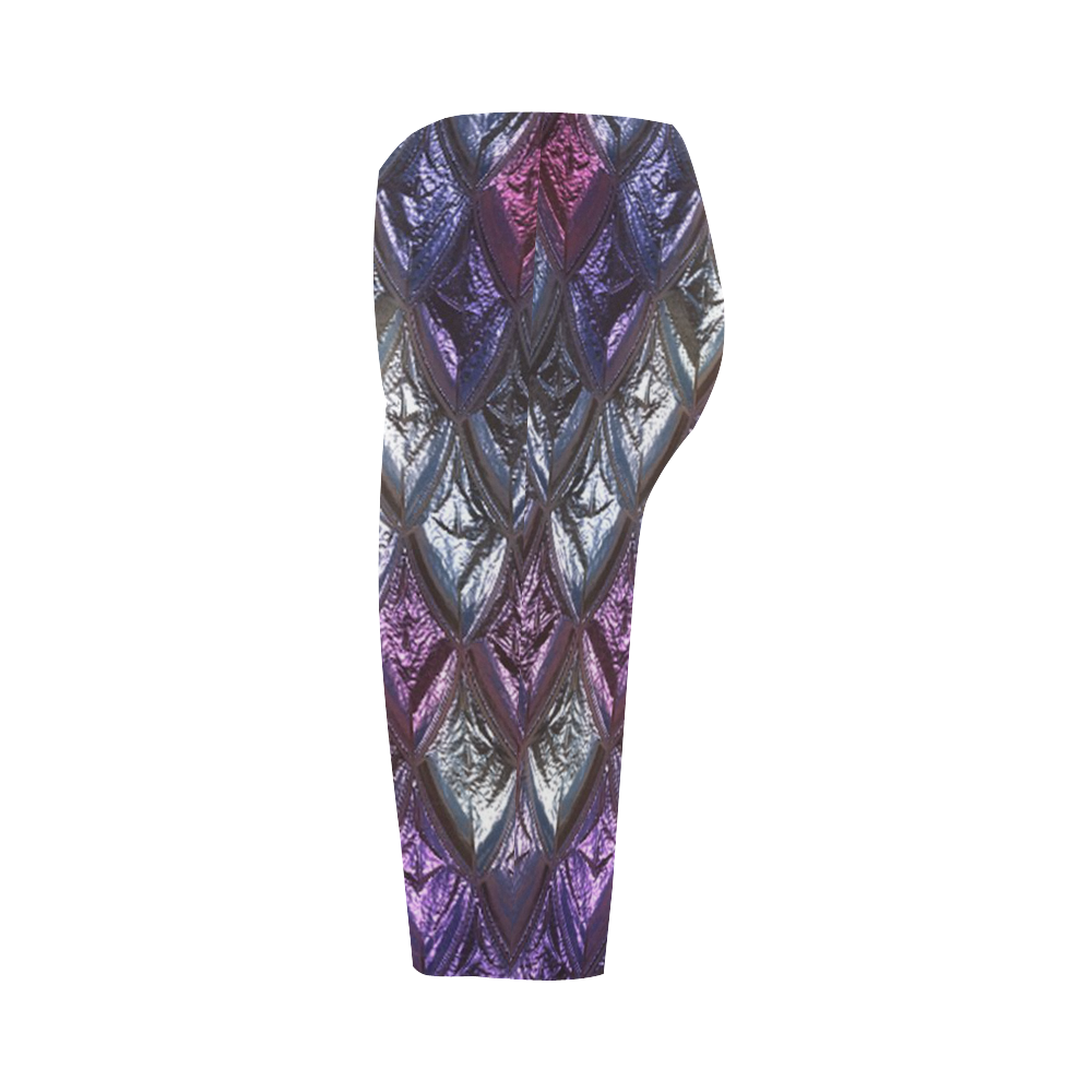 rhombus, diamond patterned lilac Hestia Cropped Leggings (Model L03)