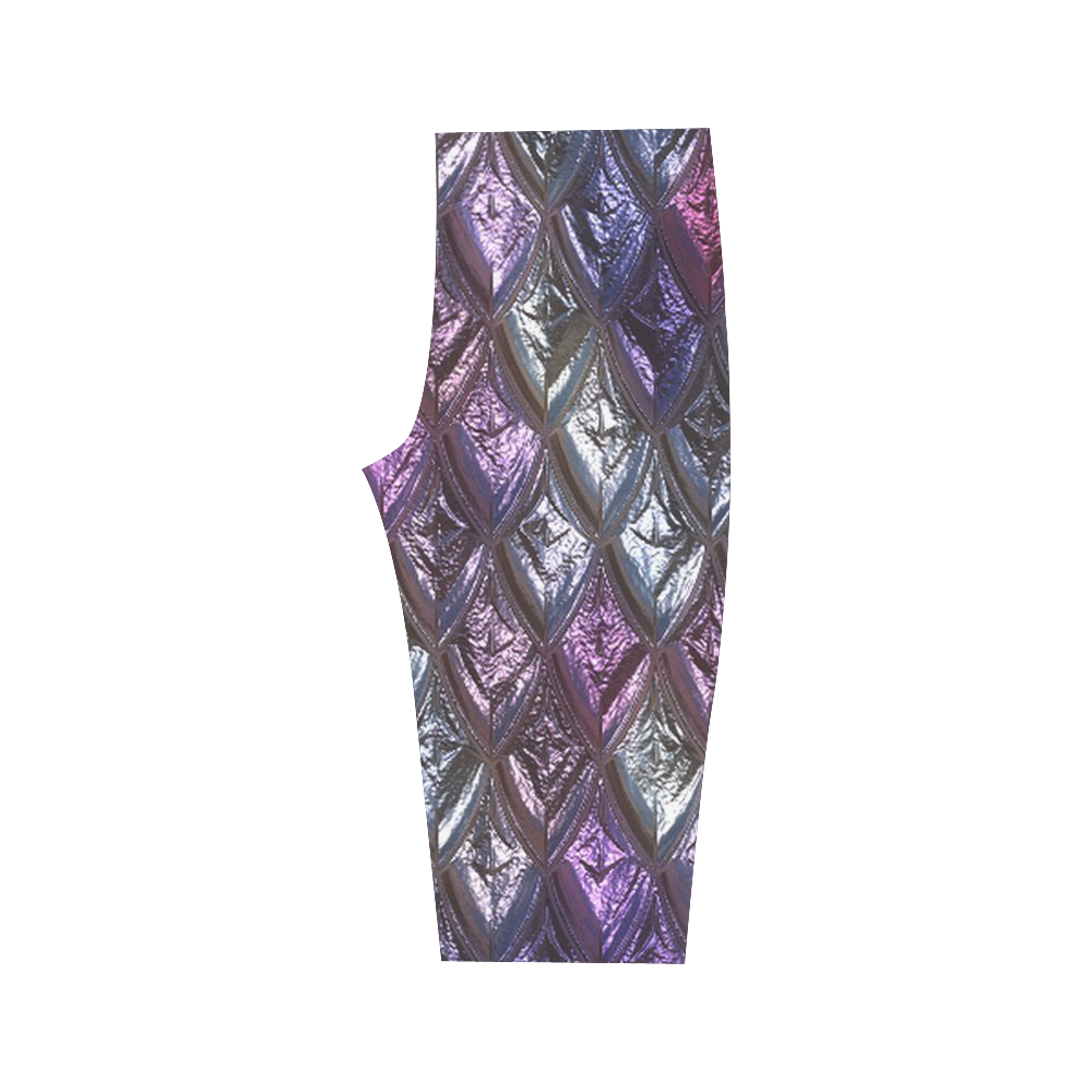 rhombus, diamond patterned lilac Hestia Cropped Leggings (Model L03)