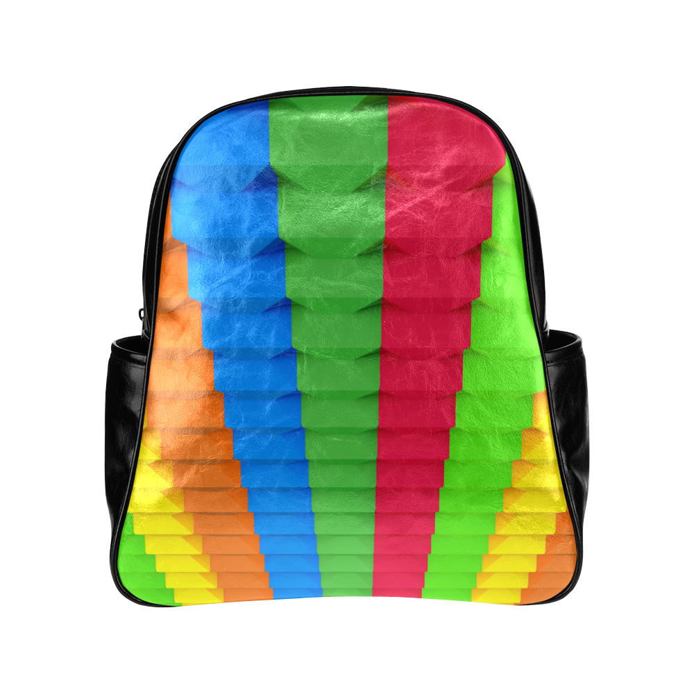 Colorful Geometric 3D Blocks Multi-Pockets Backpack (Model 1636)