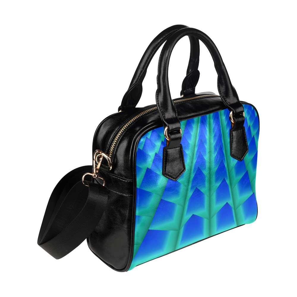 Blue and Green 3D Pyramids Shoulder Handbag (Model 1634)