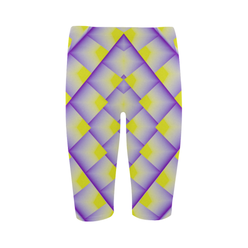 Yellow and Purple 3D Geometric Pyramids Hestia Cropped Leggings (Model L03)