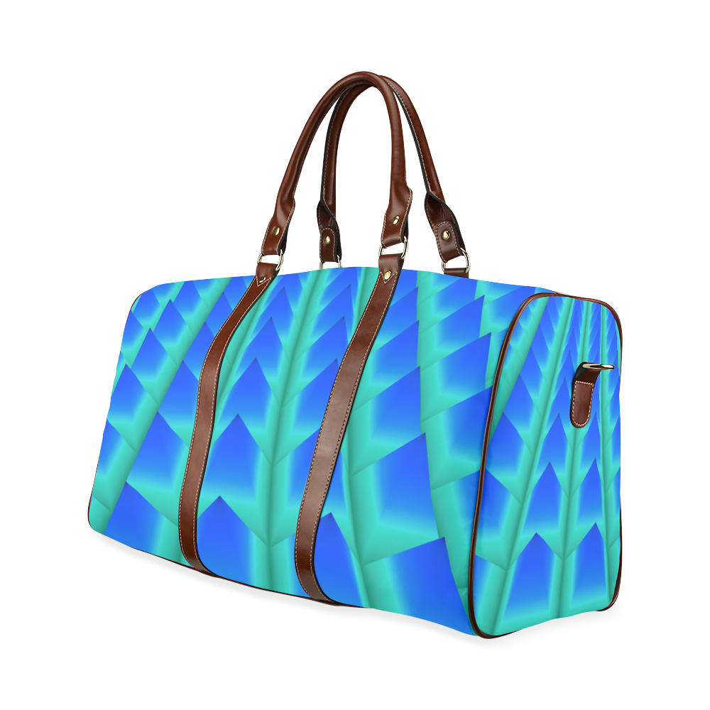 Blue and Green 3D Pyramids Waterproof Travel Bag/Large (Model 1639)