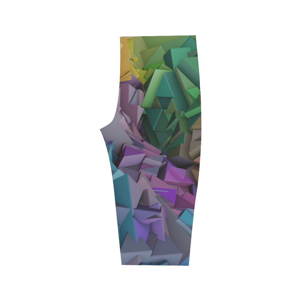 Colorful 3D Low Poly Abstract Geometric Shapes Hestia Cropped Leggings (Model L03)