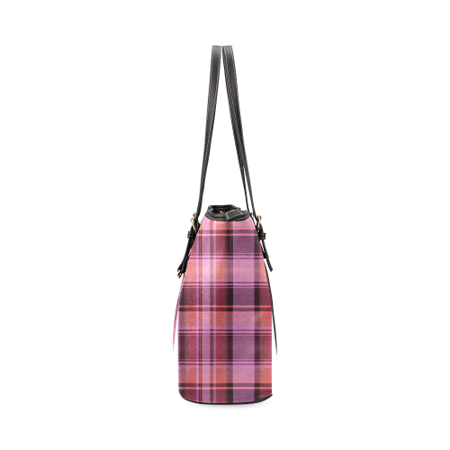 PINK PLAID Leather Tote Bag/Large (Model 1640)