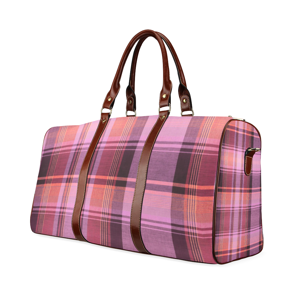 PINK PLAID Waterproof Travel Bag/Small (Model 1639)