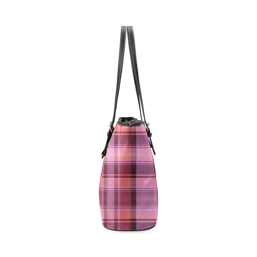PINK PLAID Leather Tote Bag/Small (Model 1640)