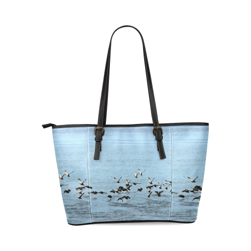 Flock Off Leather Tote Bag/Small (Model 1640)