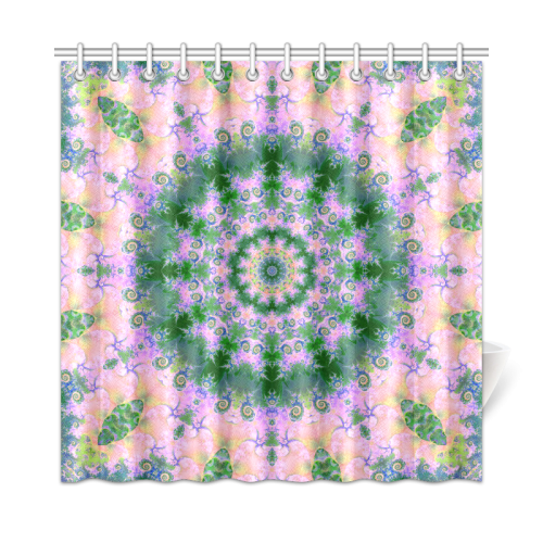 Rose Pink Green Explosion of Flowers Mandala Shower Curtain 72"x72"