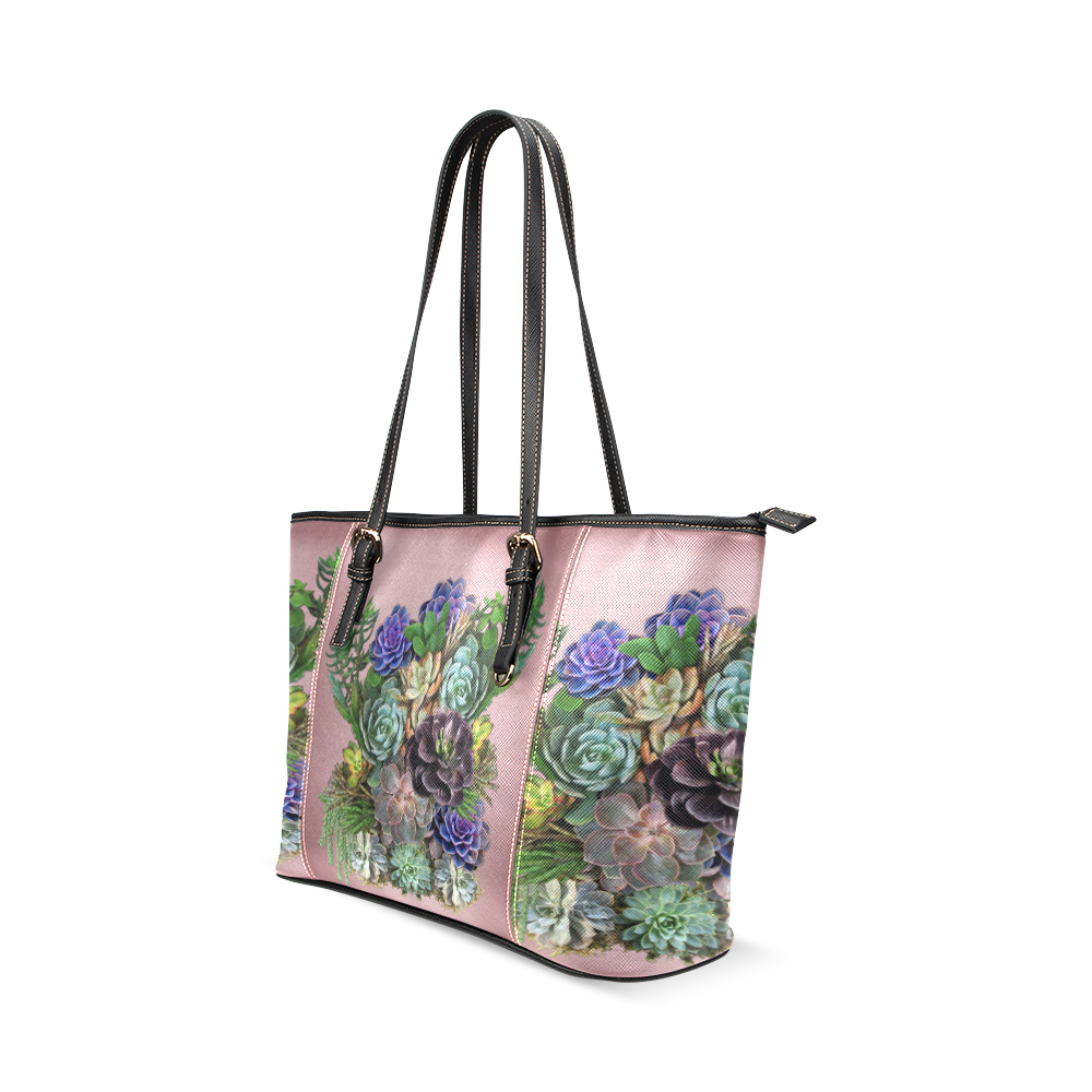 large succulent display Leather Tote Bag/Small (Model 1640)