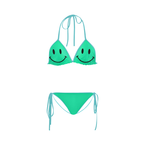 Green Happy Smiley Custom Bikini Swimsuit