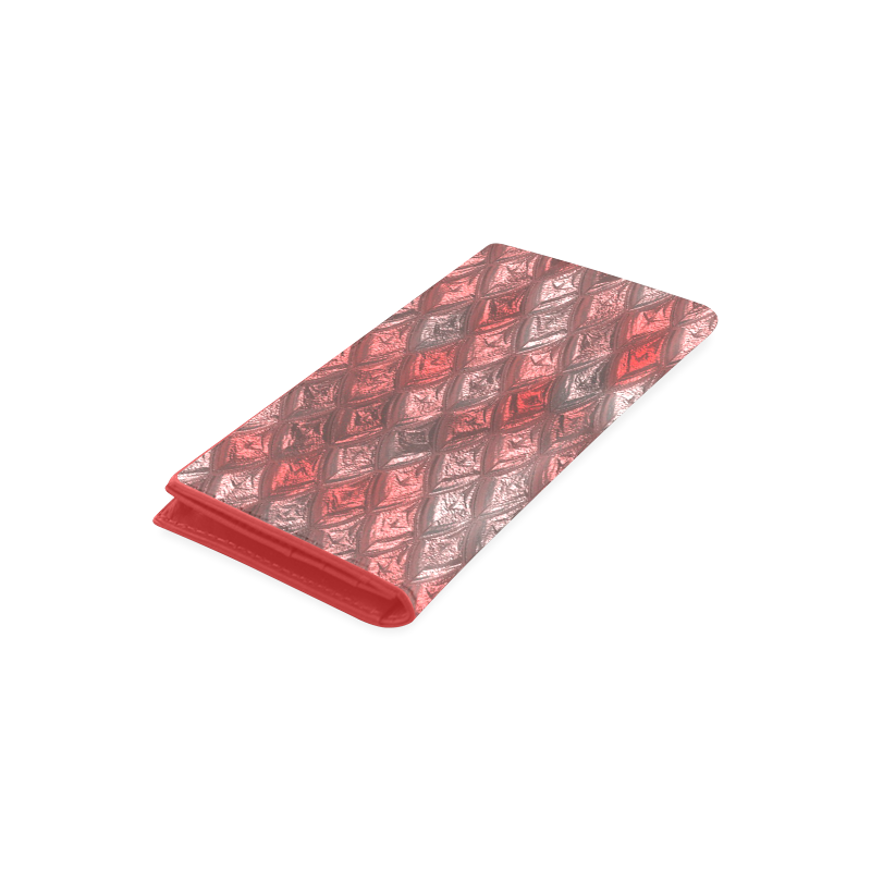 rhombus, diamond patterned red Women's Leather Wallet (Model 1611)