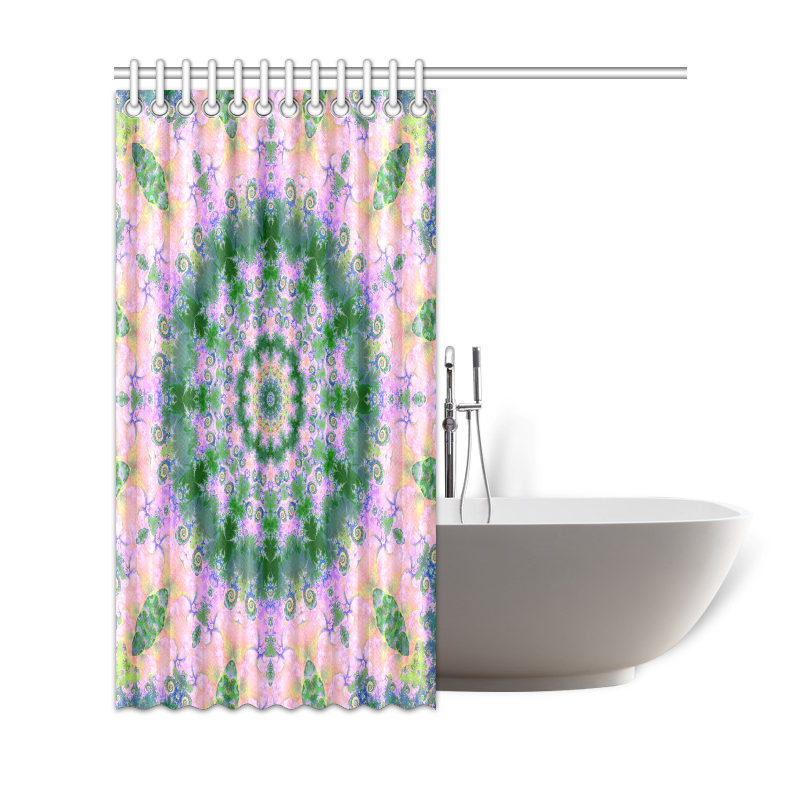 Rose Pink Green Explosion of Flowers Mandala Shower Curtain 69"x72"