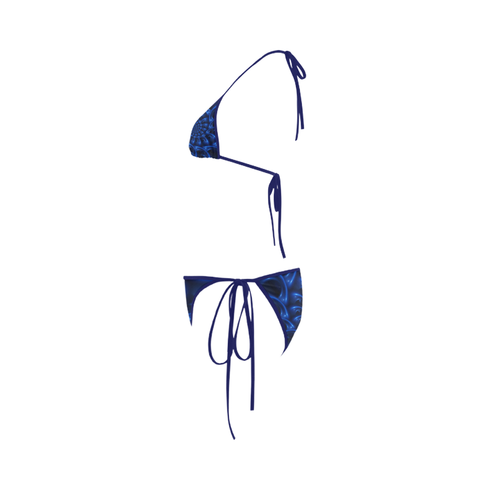 Glossy Blue Spiral Fractal Custom Bikini Swimsuit