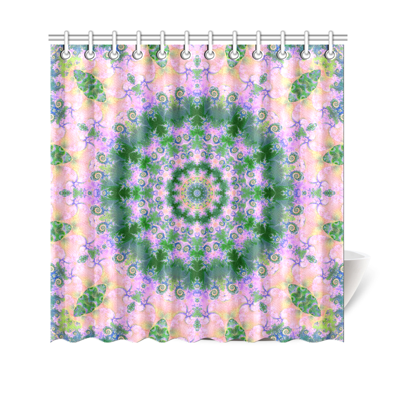Rose Pink Green Explosion of Flowers Mandala Shower Curtain 69"x70"