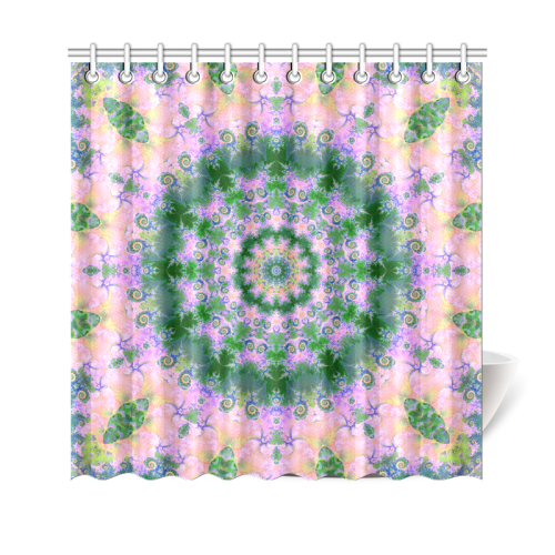 Rose Pink Green Explosion of Flowers Mandala Shower Curtain 69"x70"