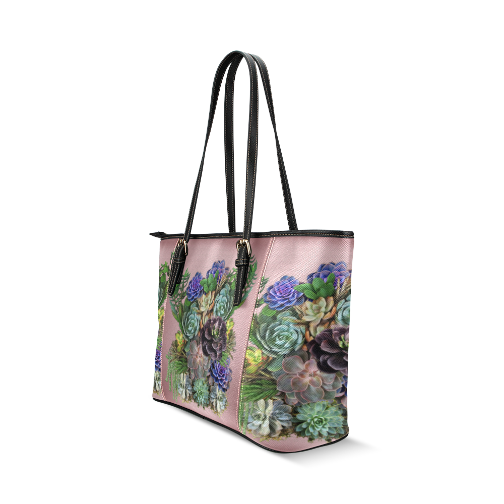 large succulent display Leather Tote Bag/Small (Model 1640)