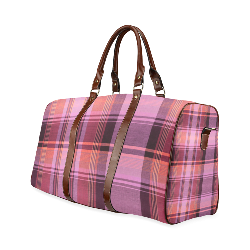 PINK PLAID Waterproof Travel Bag/Large (Model 1639)
