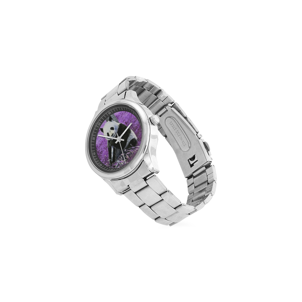 funky lilac panda Men's Stainless Steel Watch(Model 104)