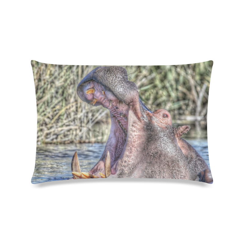painted hippo Custom Zippered Pillow Case 16"x24"(Twin Sides)
